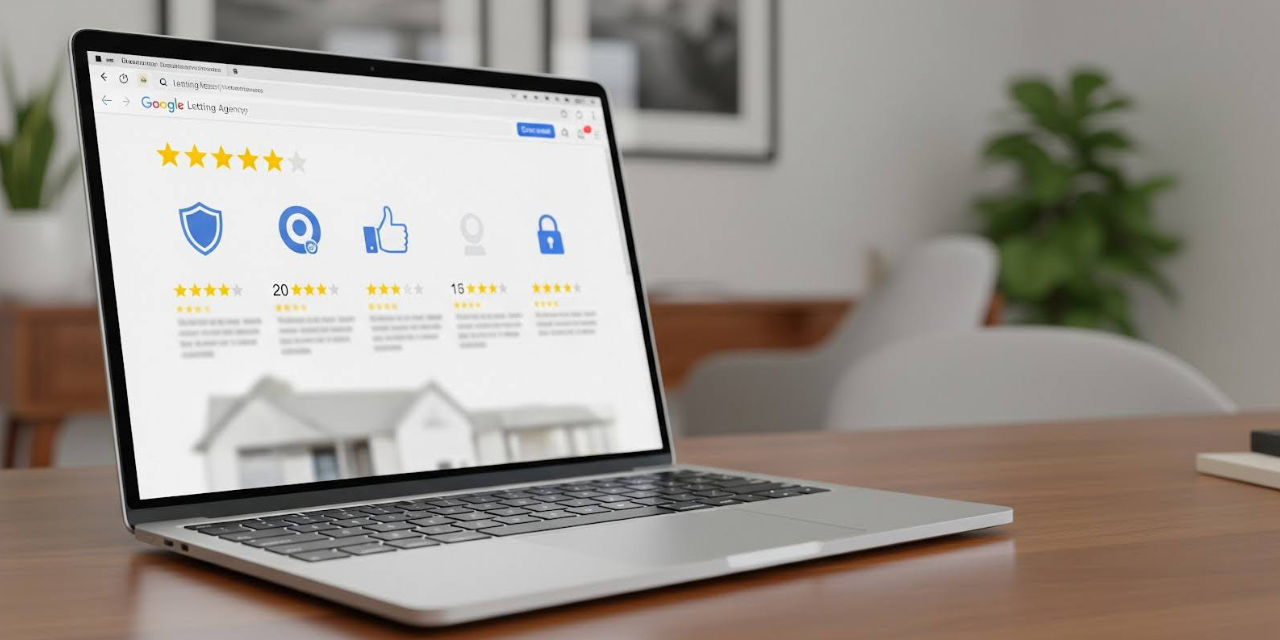 A laptop on a desk, showcasing reviews on the screen