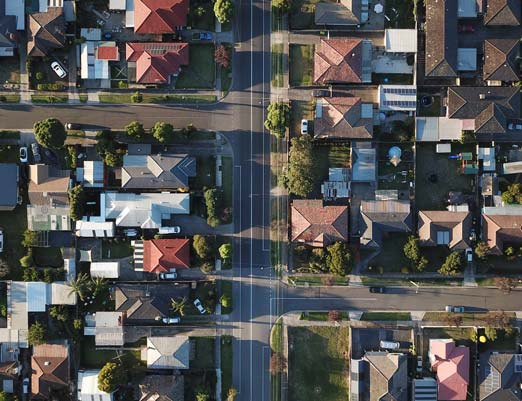 Bird eye view of suburban houses